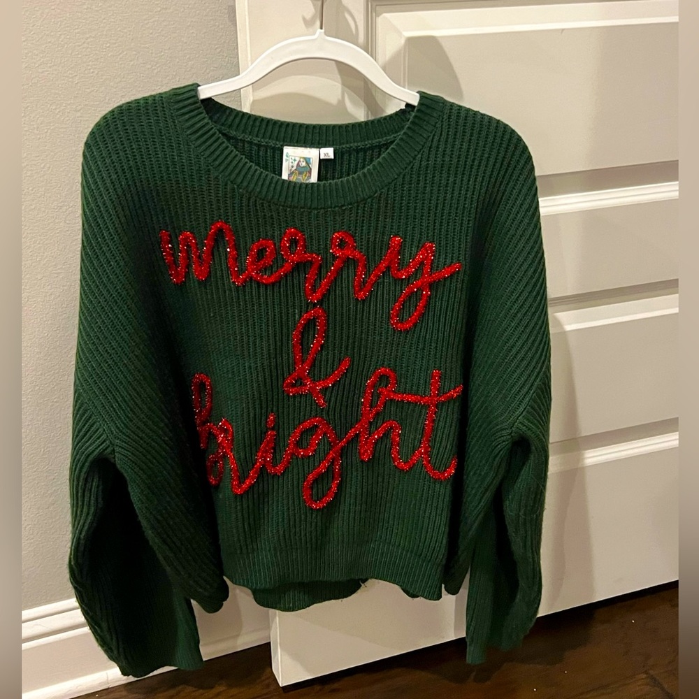 Queen of sparkles Green Merry and Bright Sweater! EUC size XL